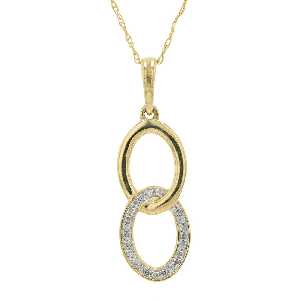 14K Yellow Gold Interlocking Loop Pendant with Pavé Set Round Diamonds - 0.08 Carat Total Diamond Weight