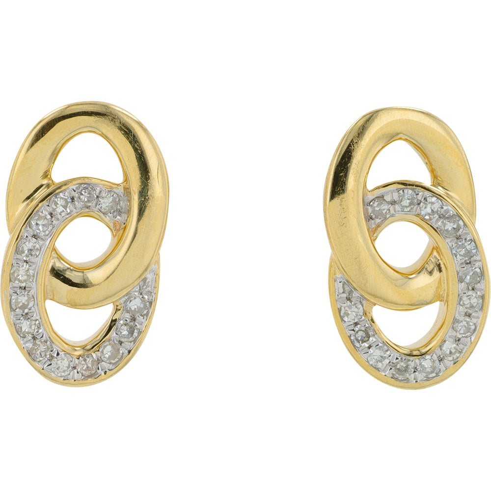14K Yellow Gold Interlocking Loop Stud Earrings with Pavé Set Round Diamonds - 0.10 Carat Total Diamond Weight