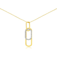 14K Yellow Gold Interlocking Paperclip Pendant with Prong-Set Round Diamonds - 0.15 Carat Total Diamond Weight - Royal Jewelry