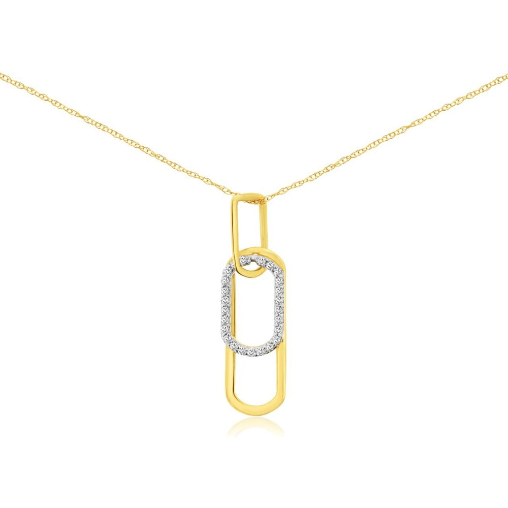 14K Yellow Gold Interlocking Paperclip Pendant with Prong-Set Round Diamonds - 0.15 Carat Total Diamond Weight - Royal Jewelry