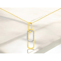 14K Yellow Gold Interlocking Paperclip Pendant with Prong-Set Round Diamonds - 0.15 Carat Total Diamond Weight - Royal Jewelry