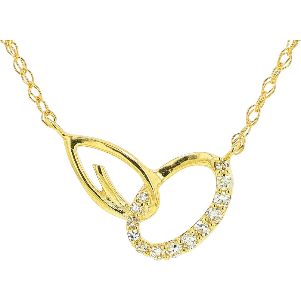 14K Yellow Gold Interlocking Pendant Necklace with Pavé-Set Round Diamonds - 0.06 Carat Total Diamond Weight