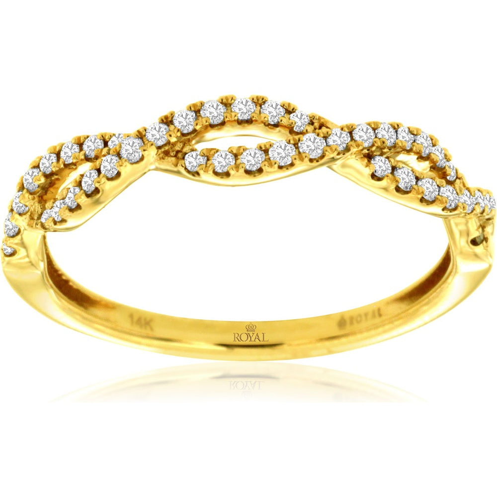14K Yellow Gold Interlocking Two-Row Diamond Wedding Band with Prong-Set Round Brilliant Cut Diamonds - 0.20 Carat Total Diamond Weight - Royal Jewelry