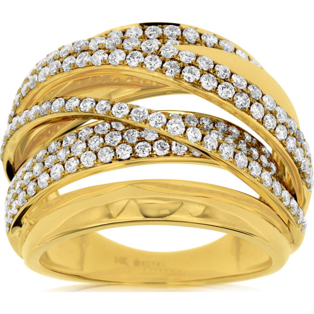 14K Yellow Gold Intertwined Diamond Ring with Round Brilliant Cut Diamonds - 1.52 Carat Total Diamond Weight - Royal Jewelry