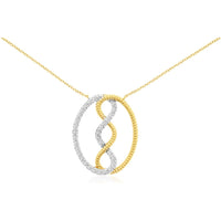 14K Yellow Gold Intertwined Open Oval Diamond Pendant Necklace with Milgrain Detail - 0.25 Carat Total Diamond Weight - Royal Jewelry