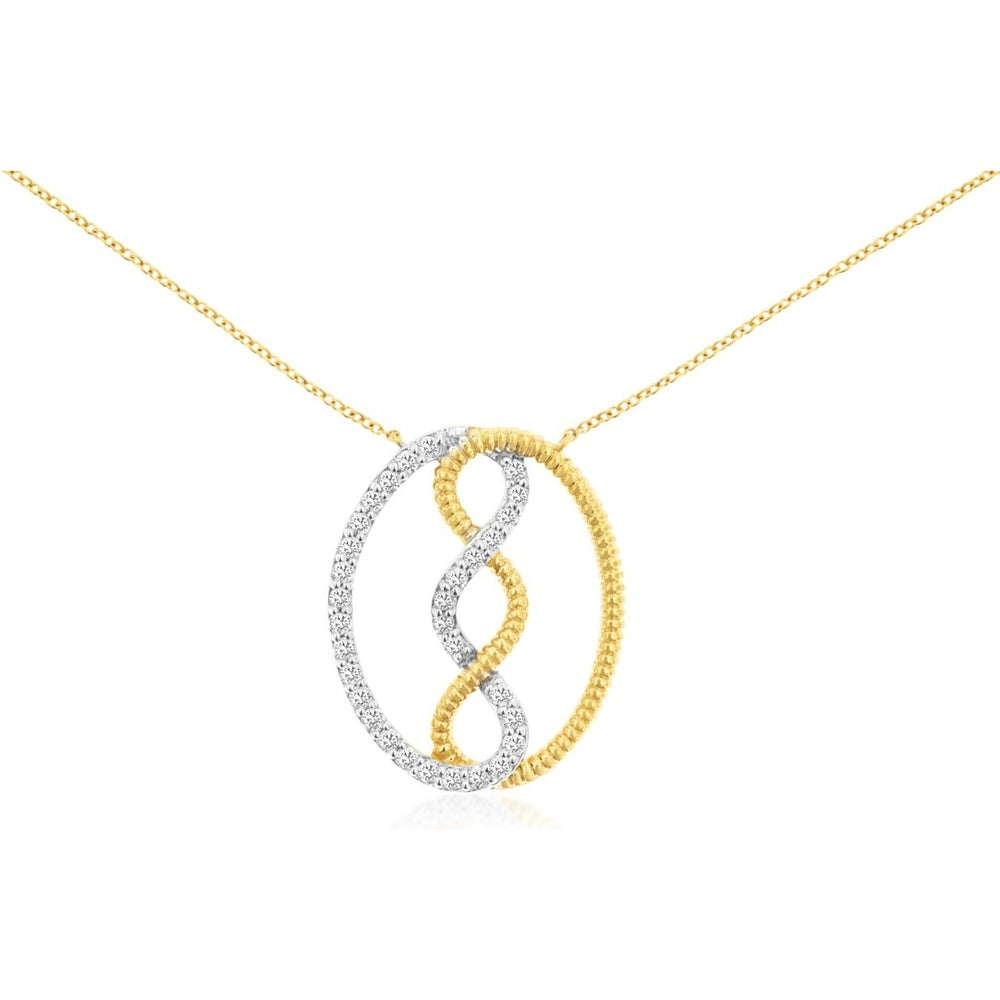 14K Yellow Gold Intertwined Open Oval Diamond Pendant Necklace with Milgrain Detail - 0.25 Carat Total Diamond Weight - Royal Jewelry
