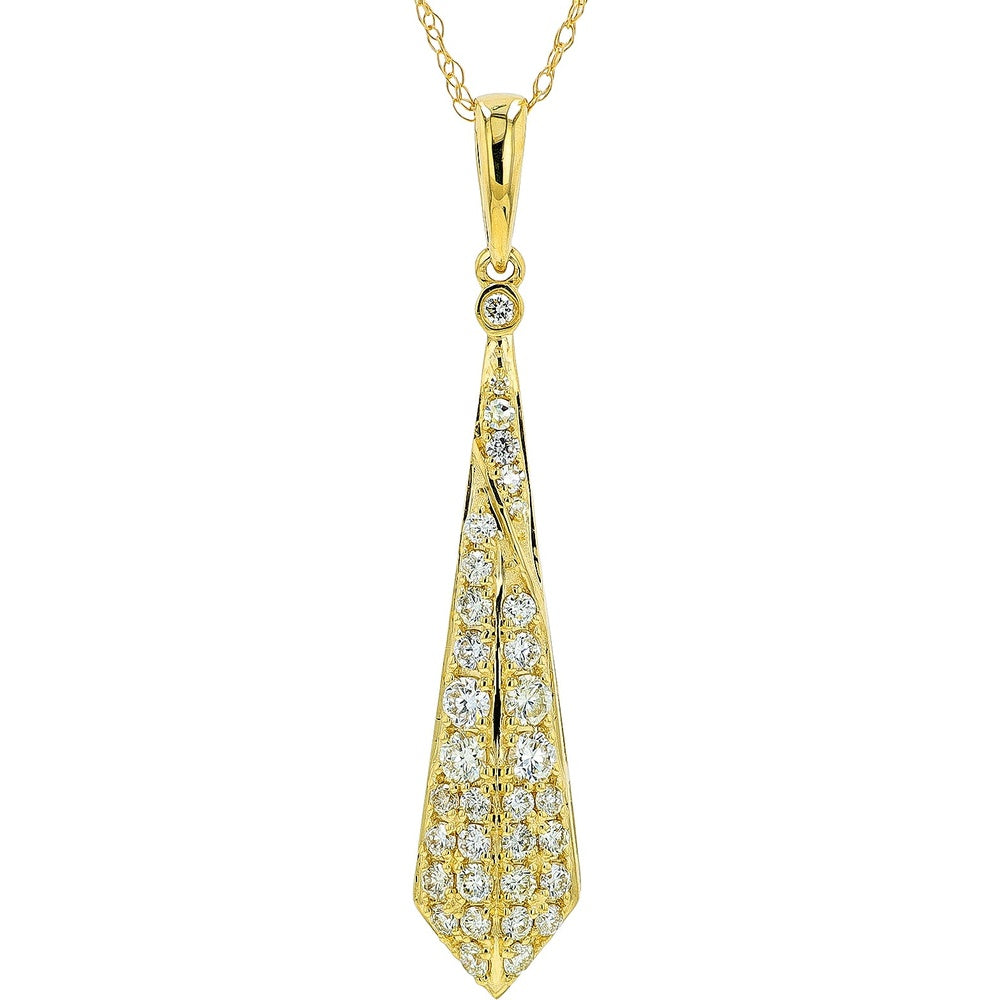 14K Yellow Gold Intertwined Ribbon Drop Pendant with Pavé-Set Round Diamonds - 0.50 Carat Total Diamond Weight