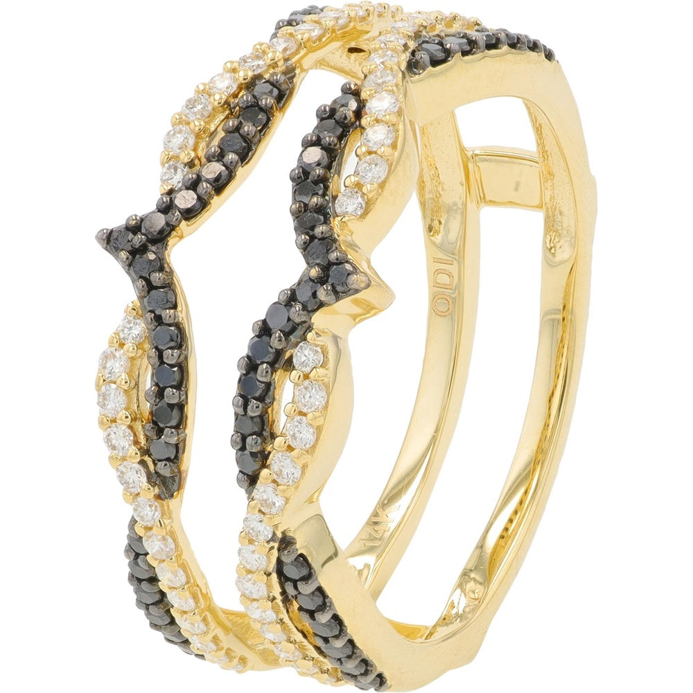 14K Yellow Gold Intertwined Ring Guard with Pave Set Black and White Diamonds - 0.50 Carat Total Diamond Weight