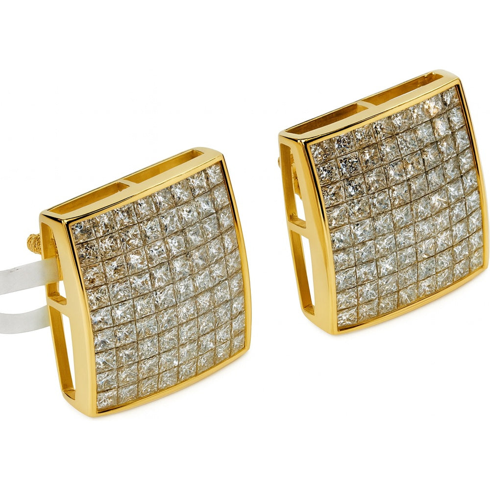 14K Yellow Gold Invisible Set Princess Cut Diamond Stud Earrings - 1.73 Carat Total Diamond Weight by Auriventus