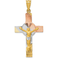 14K Yellow Gold Iona Crucifix Cross Pendant with Rose and White Rhodium Accents - 48mm Length by Oro Pregiato