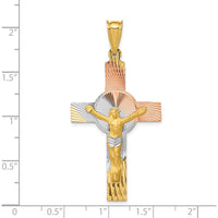 14K Yellow Gold Iona Crucifix Cross Pendant with Rose and White Rhodium Accents - 48mm Length by Oro Pregiato
