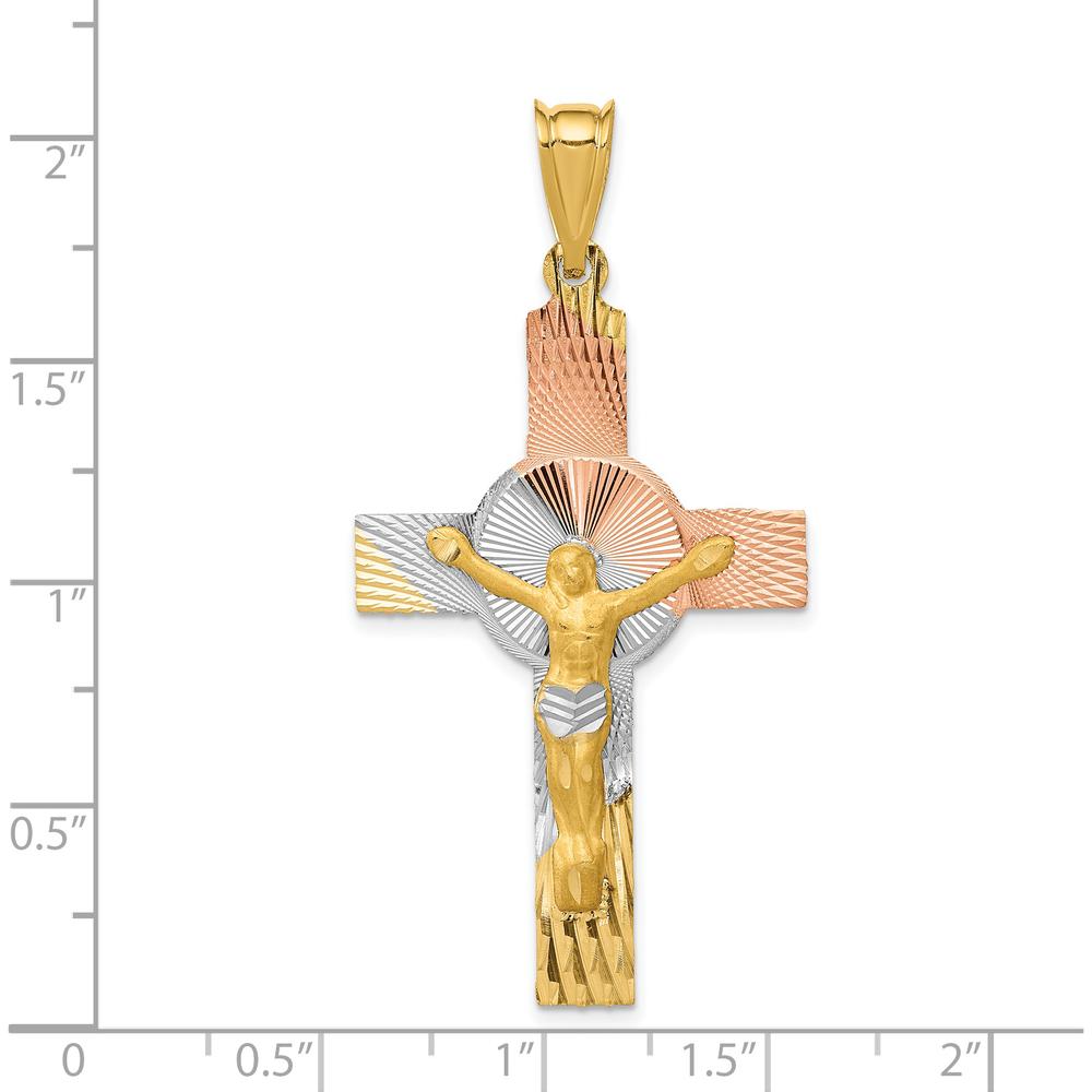 14K Yellow Gold Iona Crucifix Cross Pendant with Rose and White Rhodium Accents - 48mm Length by Oro Pregiato