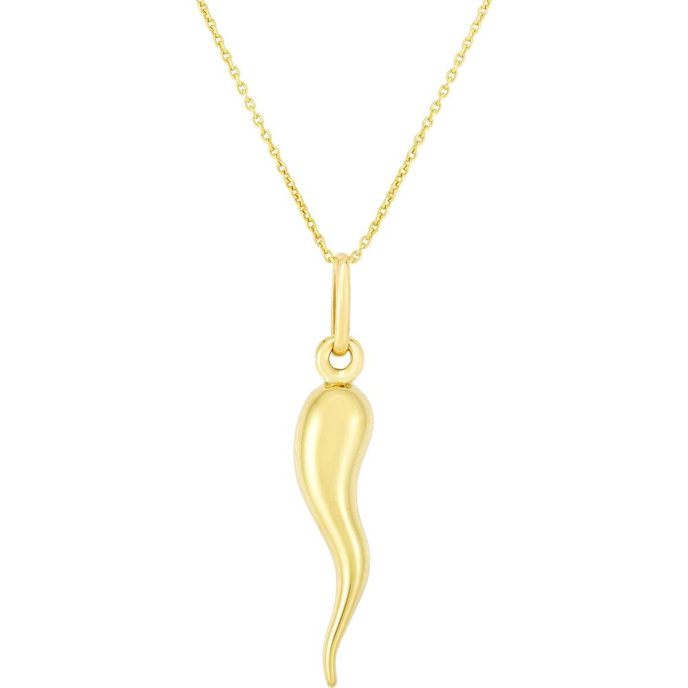 14K Yellow Gold Italian Horn Pendant Necklace - 18" Chain by Orozza Fine Jewelry