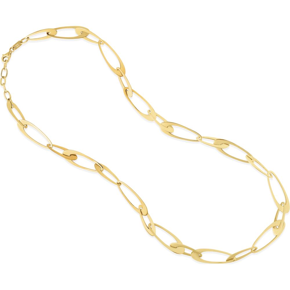 14K Yellow Gold Italian La Goccia Oval Link Chain Bracelet - 7.5" with Adjustable Length by Orozza Fine Jewelry