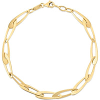 14K Yellow Gold Italian La Goccia Oval Link Chain Bracelet - 7.5" with Adjustable Length by Orozza Fine Jewelry