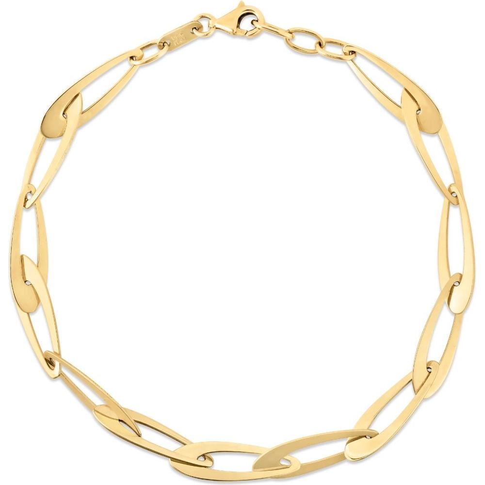 14K Yellow Gold Italian La Goccia Oval Link Chain Bracelet - 7.5" with Adjustable Length by Orozza Fine Jewelry