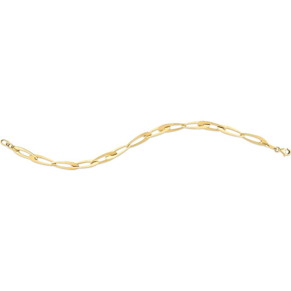 14K Yellow Gold Italian La Goccia Oval Link Chain Bracelet - 7.5" with Adjustable Length by Orozza Fine Jewelry