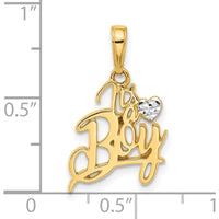 14K Yellow Gold "IT'S A BOY" Heart Pendant with Diamond-Cut Texture and Rhodium Accent by Oro Pregiato