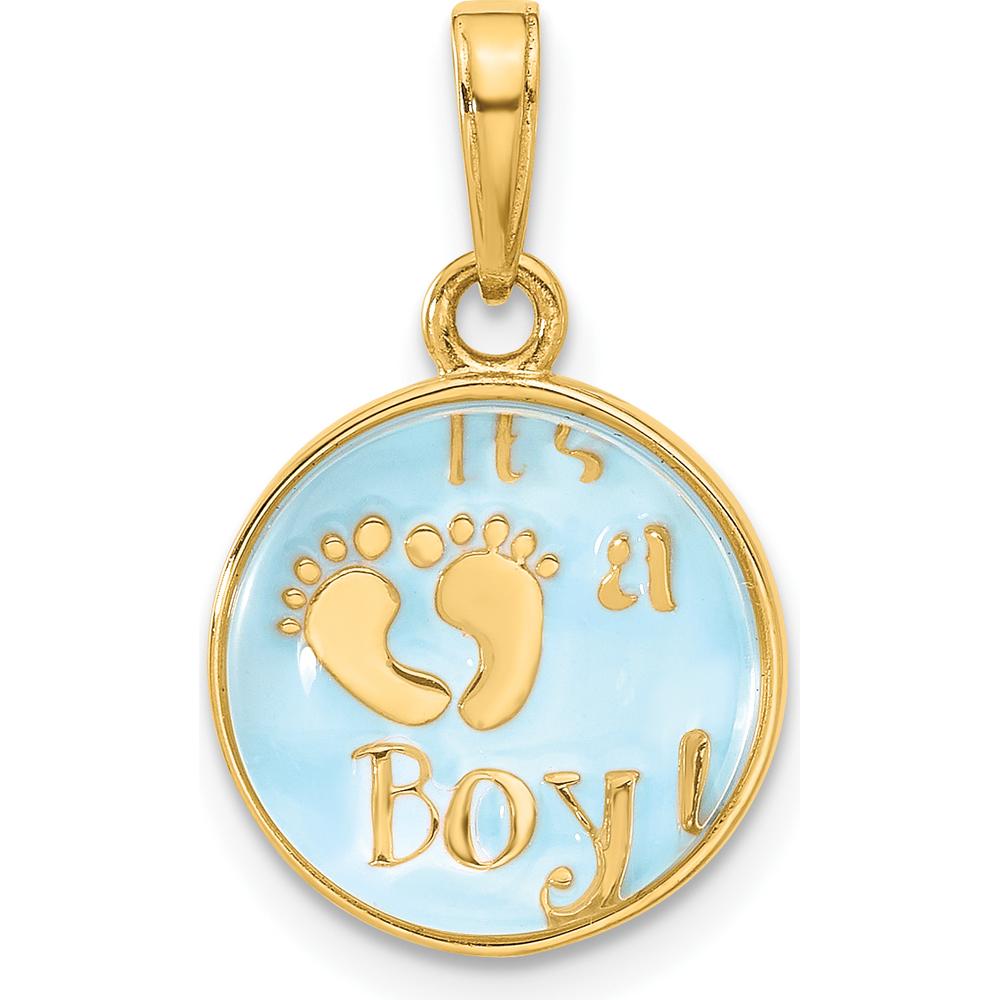 14K Yellow Gold "It's a Boy!" Pendant with Blue Enamel and Clear Epoxy Resin by Oro Pregiato