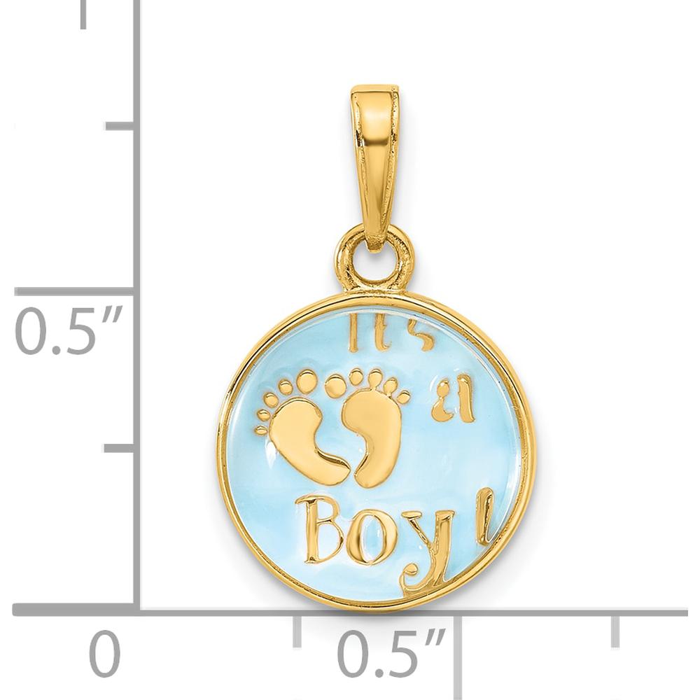 14K Yellow Gold "It's a Boy!" Pendant with Blue Enamel and Clear Epoxy Resin by Oro Pregiato