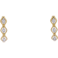 14K Yellow Gold J-Hoop Earrings with Diamonds and Marquise Milgrain Detail - 0.07 Carats Total Diamond Weight
