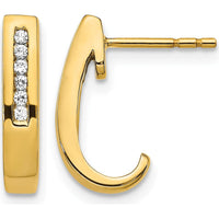 14K Yellow Gold J-Hoop Earrings with Round Natural Diamonds - 0.08 Carat Total Diamond Weight by Monteluci Fine Jewelry