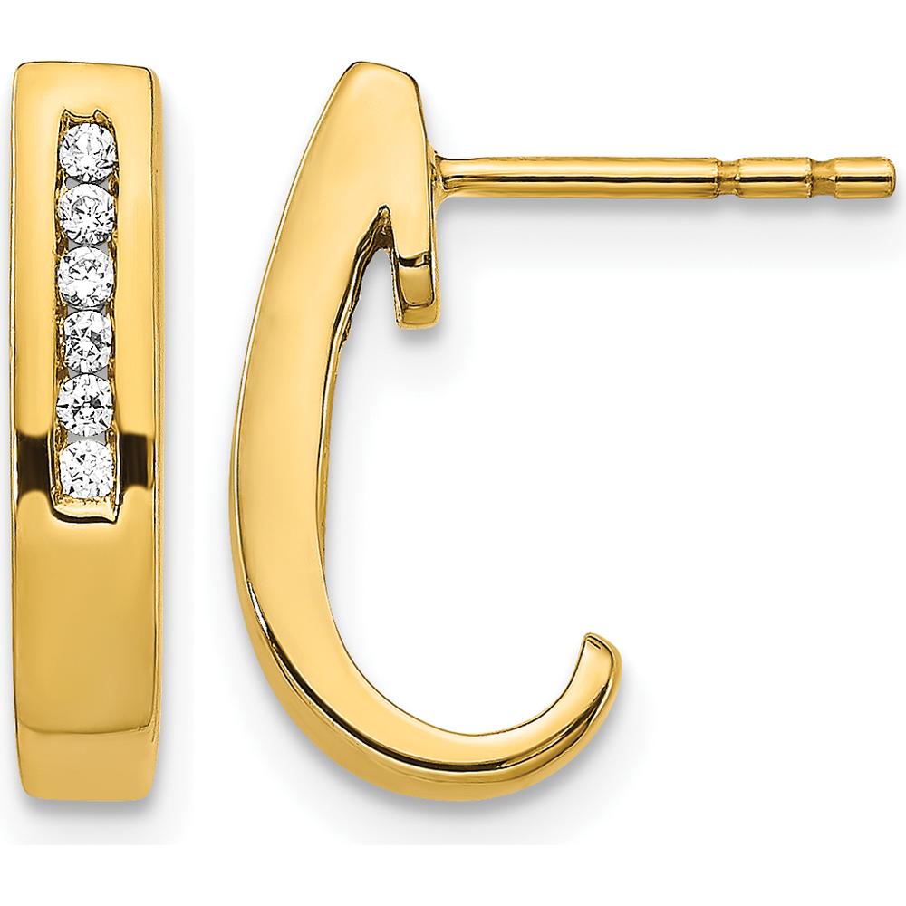 14K Yellow Gold J-Hoop Earrings with Round Natural Diamonds - 0.08 Carat Total Diamond Weight by Monteluci Fine Jewelry