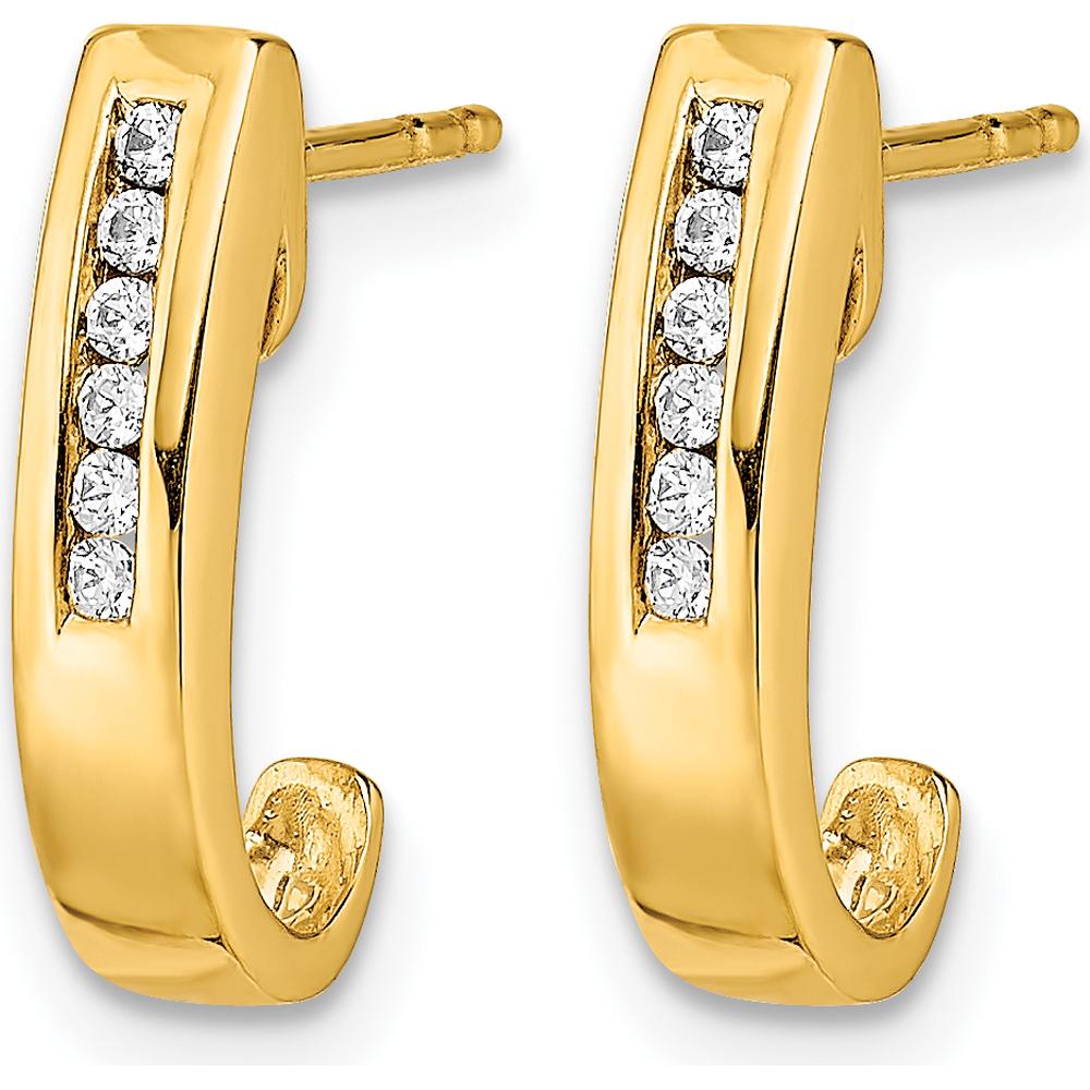 14K Yellow Gold J-Hoop Earrings with Round Natural Diamonds - 0.08 Carat Total Diamond Weight by Monteluci Fine Jewelry