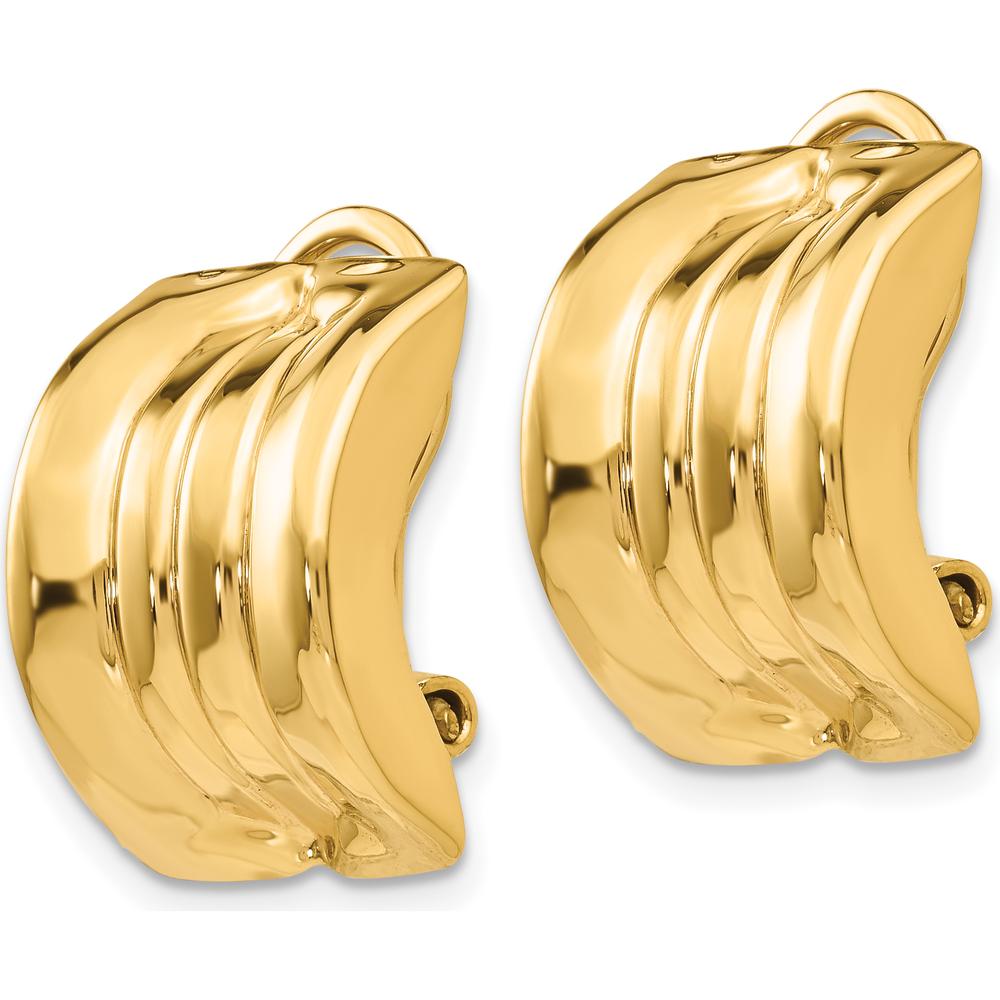 14K Yellow Gold J-Hoop Omega Clip Non-Pierced Earrings by Oro Pregiato