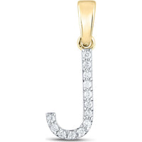 14K Yellow Gold J Initial Pendant with Prong-Set Round Diamonds - 0.10 Carat Total Diamond Weight