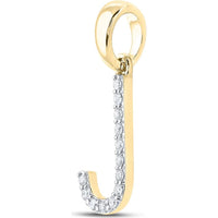 14K Yellow Gold J Initial Pendant with Prong-Set Round Diamonds - 0.10 Carat Total Diamond Weight