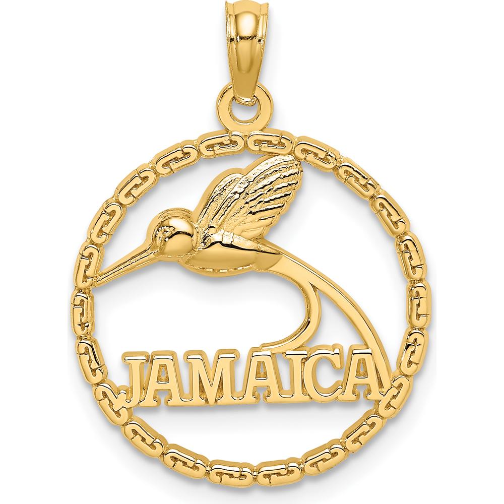 14K Yellow Gold Jamaica Bird in Circle Pendant Charm - Tropical Island-Inspired Jewelry by Oro Pregiato