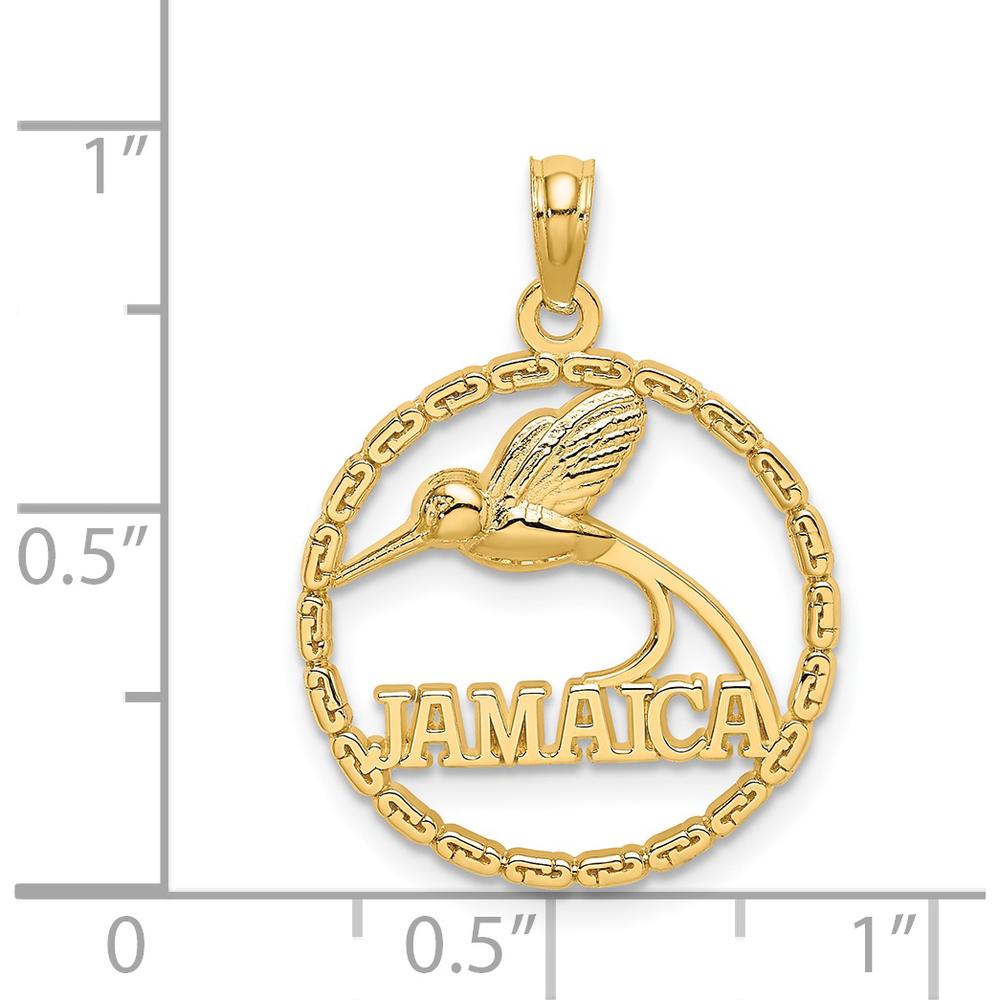 14K Yellow Gold Jamaica Bird in Circle Pendant Charm - Tropical Island-Inspired Jewelry by Oro Pregiato