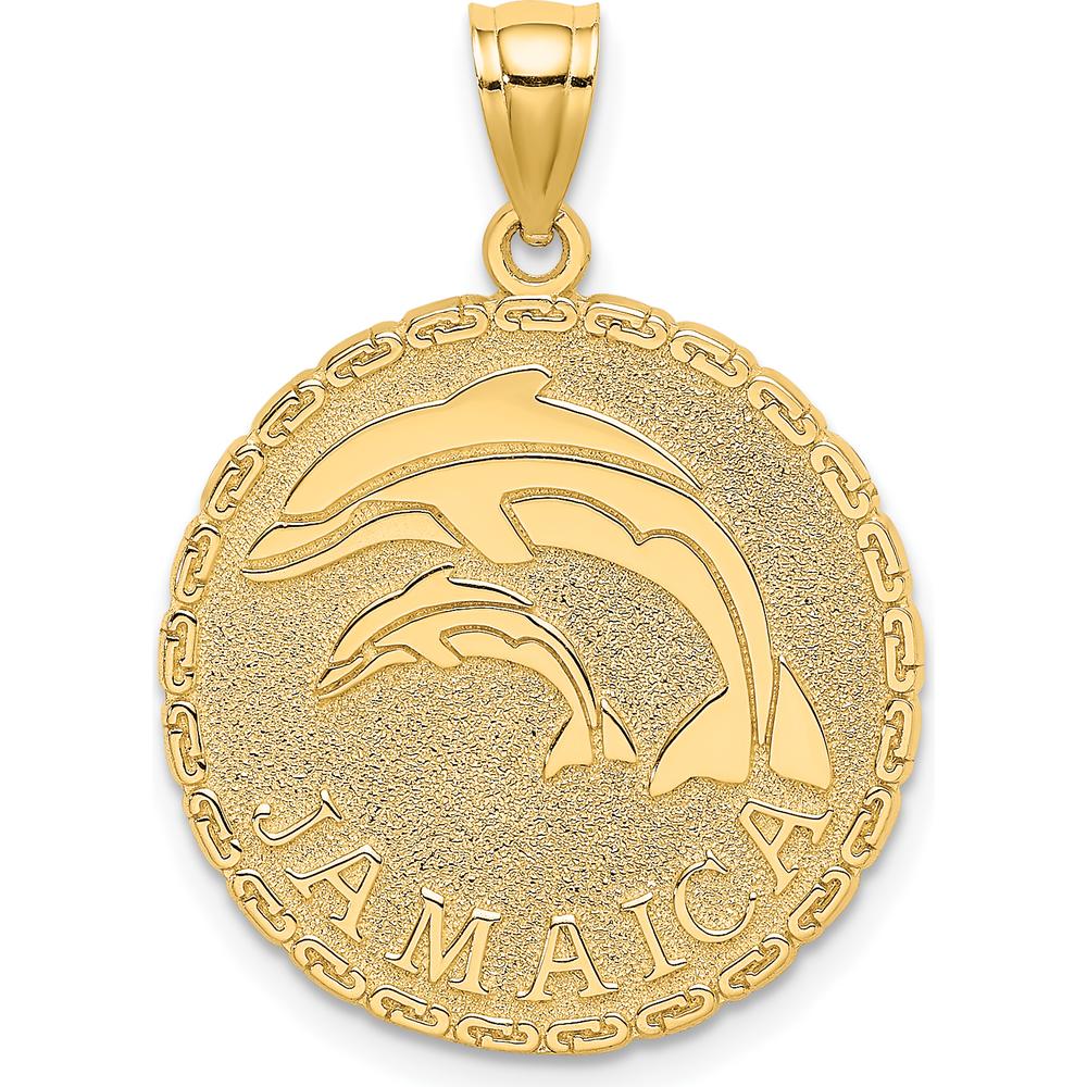 14K Yellow Gold Jamaica Dolphins Disk Charm - Textured Finish by Oro Pregiato