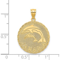 14K Yellow Gold Jamaica Dolphins Disk Charm - Textured Finish by Oro Pregiato