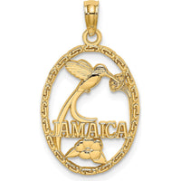 14K Yellow Gold Jamaica Hummingbird and Flower Pendant - Cultural Motif Charm by Oro Pregiato
