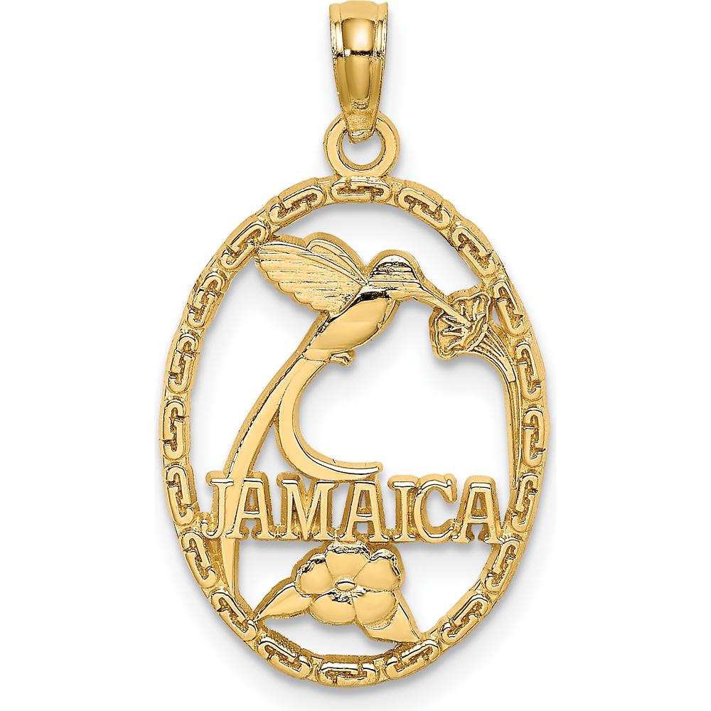 14K Yellow Gold Jamaica Hummingbird and Flower Pendant - Cultural Motif Charm by Oro Pregiato