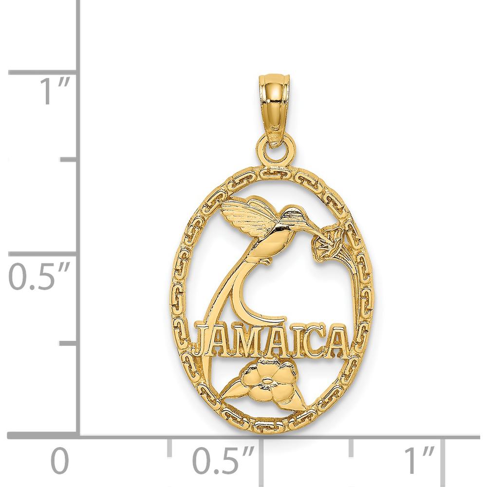 14K Yellow Gold Jamaica Hummingbird and Flower Pendant - Cultural Motif Charm by Oro Pregiato