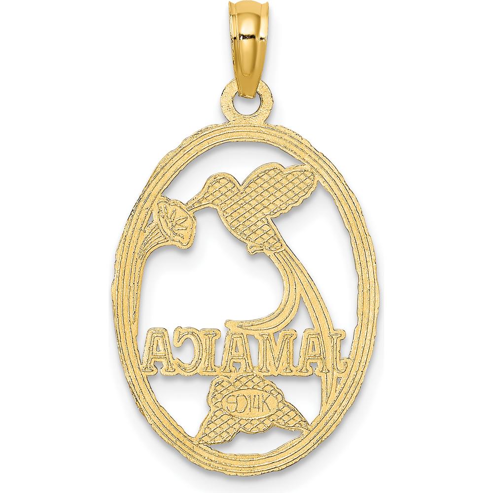 14K Yellow Gold Jamaica Hummingbird and Flower Pendant - Cultural Motif Charm by Oro Pregiato
