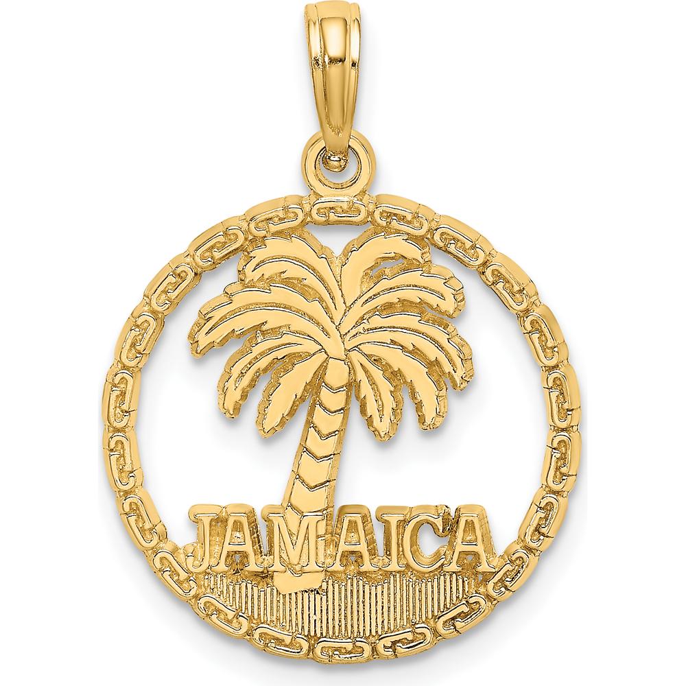 14K Yellow Gold Jamaica Palm Tree Circle Charm Pendant by Oro Pregiato