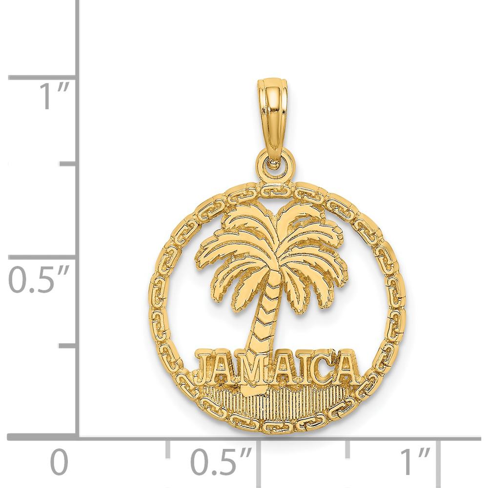 14K Yellow Gold Jamaica Palm Tree Circle Charm Pendant by Oro Pregiato