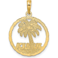 14K Yellow Gold Jamaica Palm Tree Circle Charm Pendant by Oro Pregiato