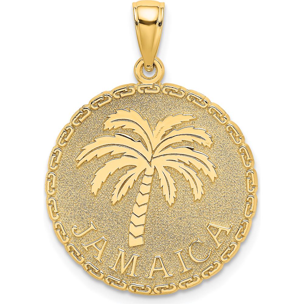 14K Yellow Gold Jamaica Palm Tree Disk Charm Pendant by Oro Pregiato