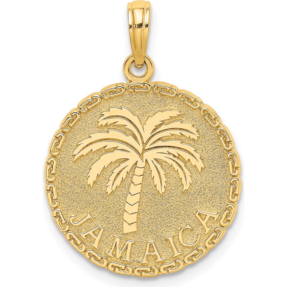 14K Yellow Gold Jamaica Palm Tree Disk Charm - Tropical Island Pendant by Oro Pregiato
