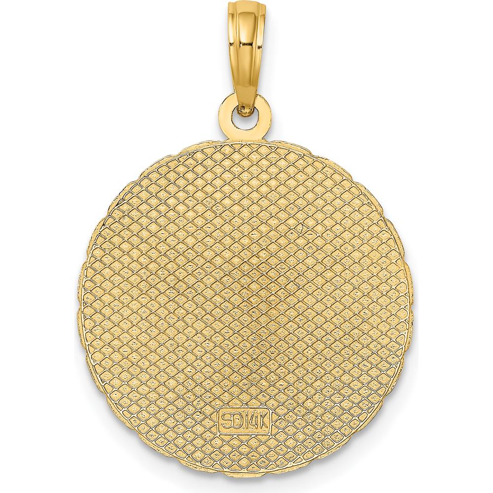 14K Yellow Gold Jamaica Palm Tree Disk Charm - Tropical Island Pendant by Oro Pregiato