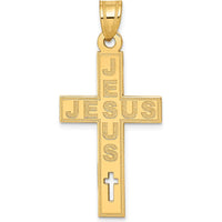14K Yellow Gold JESUS Laser Cut Cross Pendant Charm - Faith Symbol Design by Oro Pregiato