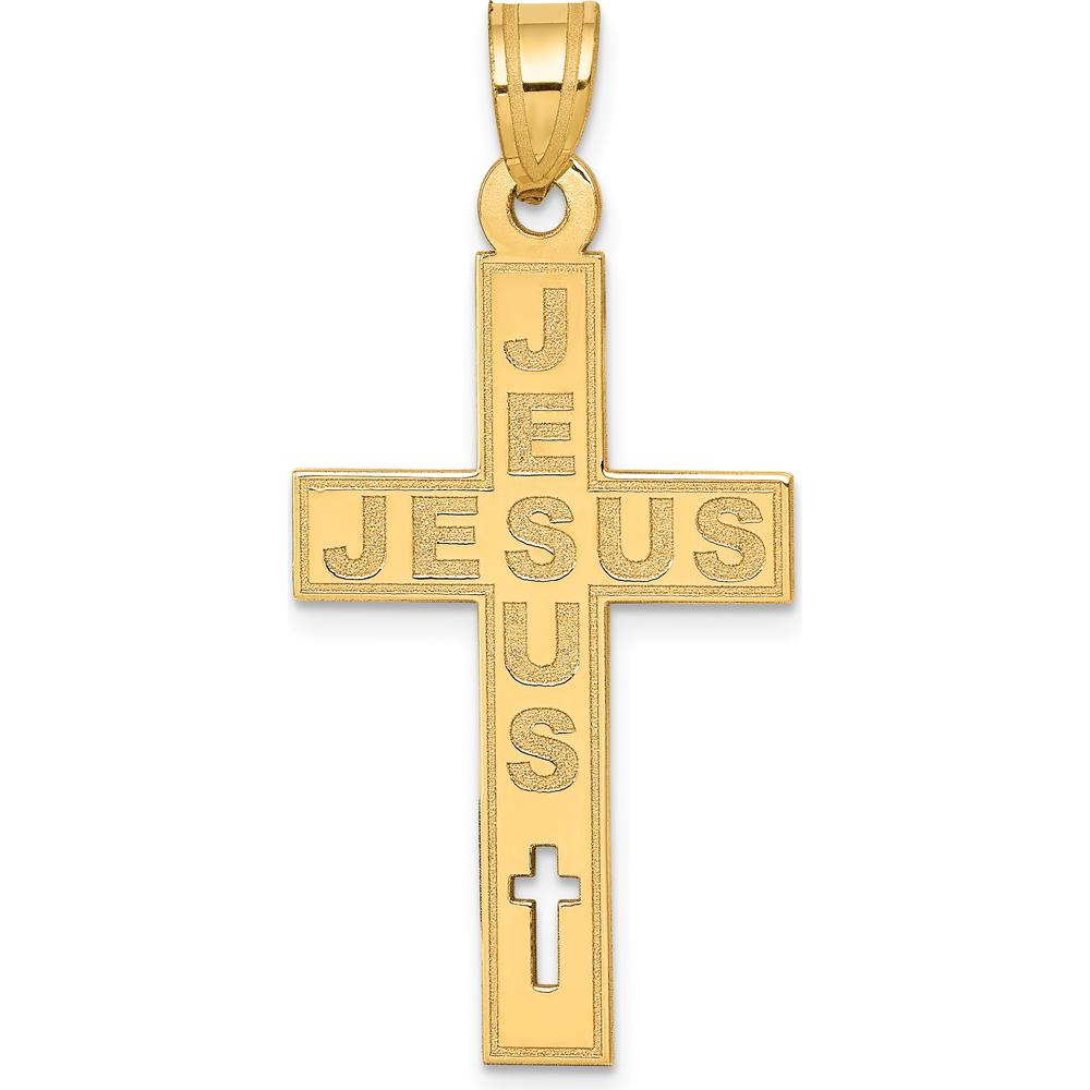 14K Yellow Gold JESUS Laser Cut Cross Pendant Charm - Faith Symbol Design by Oro Pregiato