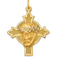 14K Yellow Gold Jesus Medal Cross Pendant with Polished and Satin Finish by Oro Pregiato