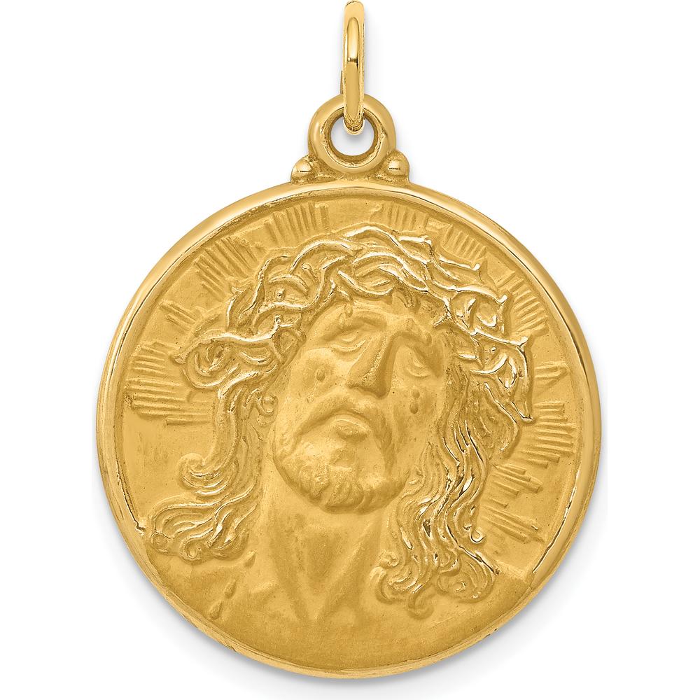 14K Yellow Gold Jesus Medal Pendant - Die Struck Solid Gold Design by Oro Pregiato