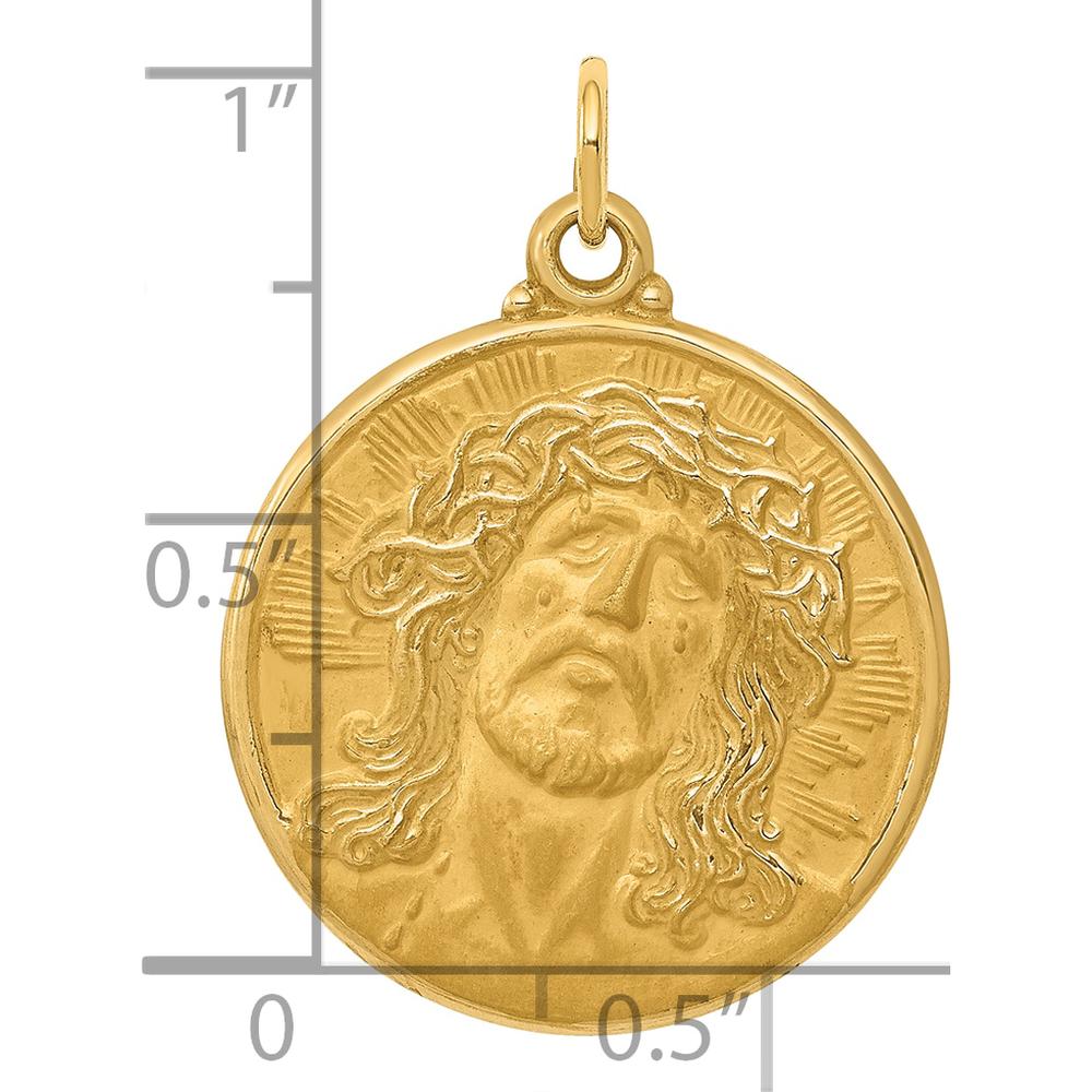 14K Yellow Gold Jesus Medal Pendant - Die Struck Solid Gold Design by Oro Pregiato